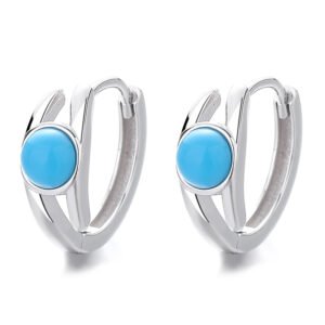Pendientes de Plata de Ley 925 con Piedra Lunar Irregular Turquesa (Oro Blanco) - Imagen 3