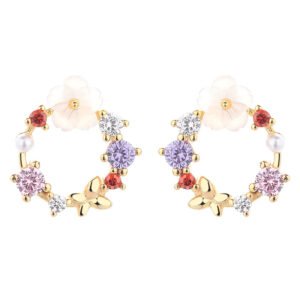 Pendientes de mariposa y flor de plata esterlina 925 para mujeres - Imagen 3