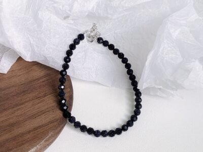 Pulsera de cuentas de arena azul y cuentas de plata|Plata 925