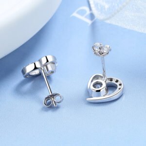 Pendientes forma de corazón de plata esterlina 925 con incrustaciones de diamante - Imagen 3