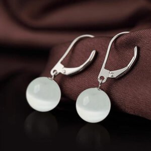 Pendientes De Moda S925 Con Piedra De Ojo De Gato En Forma De D - Imagen 4