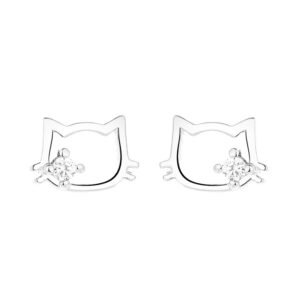 Aretes Pequeños De Ley 925 Gatito Tapones De Rosca (Plata) - Imagen 3