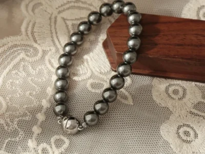 Pulsera de perlas grises Shijia En Plata De Ley S925 Para Mujer Estilo Simple Y Elegante (5mm)