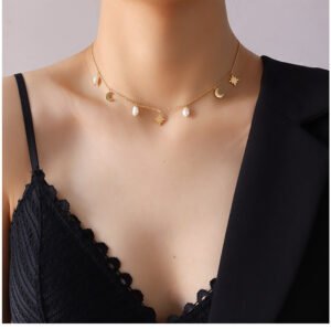 Collar Recubrimiento PVD Chapado En Oro Auténtico Oro De 18 Quilates Estrella Acero Inoxidable 304