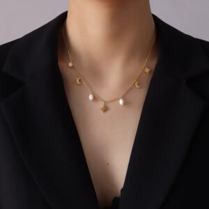 Collar Recubrimiento PVD Chapado En Oro Auténtico Oro De 18 Quilates Estrella Acero Inoxidable 304 - Imagen 2